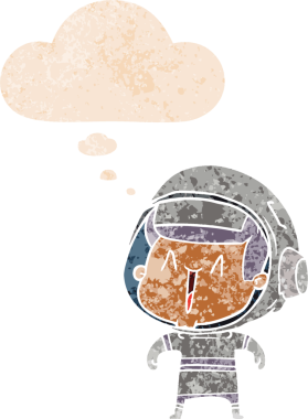 Homurdanan düşünce baloncuğu olan karikatür astronot bir insan tarafından çizilmiş tedirgin geçmiş dokuma tarzı