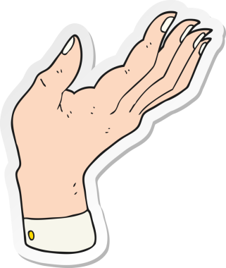 Çizgi film çıkartması. Bir insan tarafından çizilmiş avuç içi kaldırılmış.