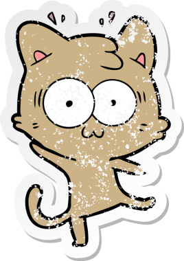 Bir karikatür çıkartması bir insan tarafından çizilmiş kediye şaşırttı.