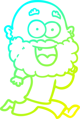 Çizgi film karakteri çizen, sakallı, çılgın, mutlu adam bir insan tarafından çizilmiş.