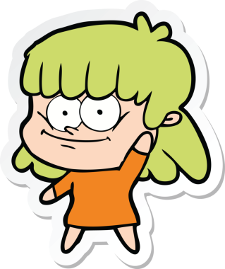 Bir insan tarafından çizilmiş gülümseyen bir çizgi film kızının çıkartması.