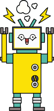 Bir insan tarafından çizilmiş mutlu bir robot çizimi.