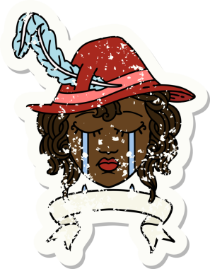 Retro Dövme Tarzı Ağlayan İnsan Ozanı Bir insan tarafından çizilmiş pankartıyla