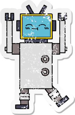 Bir insan tarafından çizilmiş mutlu bir robotun üzgün çıkartması.