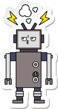 Bir insan tarafından çizilmiş şirin çizgi film robotunun çıkartması.