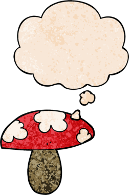 Bir insan tarafından çizilmiş grunge desenli düşünce baloncuklu mantar.