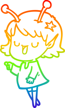 gökkuşağı gradyan çizimi mutlu bir uzaylı kız çizgi filmi bir insan tarafından çizildi