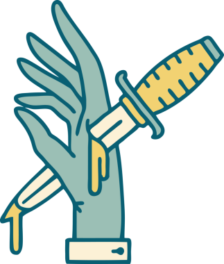 Bir insanın eline çizdiği hançerin ikonik dövme şekli.