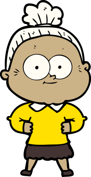 Bir insan tarafından çizilmiş mutlu yaşlı kadın çizgi filmi.