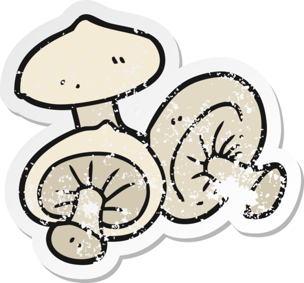 İnsan tarafından çizilmiş karikatür mantarlarının gerilmiş yapıştırması.