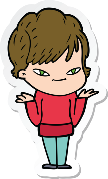 Bir insan tarafından çizilmiş mutlu bir kadının çıkartması.