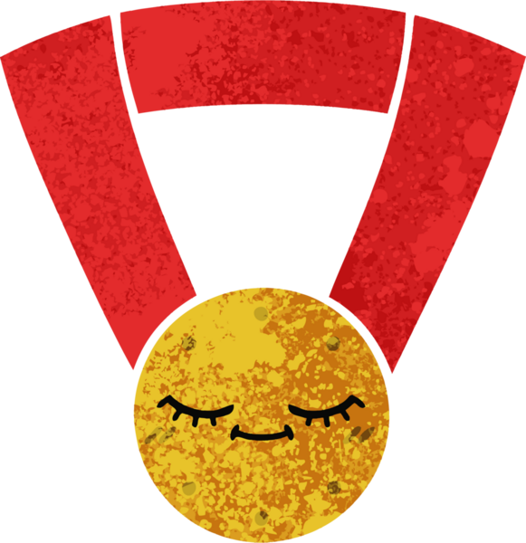 Bir insan tarafından çizilmiş altın madalyanın retro çizim tarzı karikatürü.