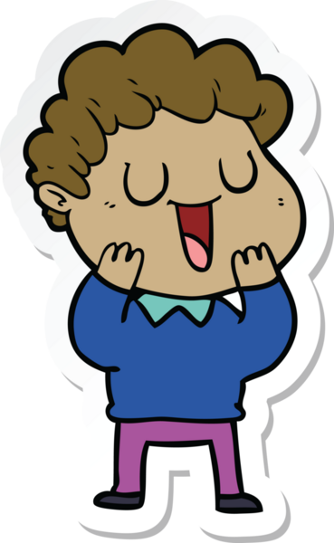 Bir insan tarafından çizilmiş, gülen bir karikatürcünün çıkartması.