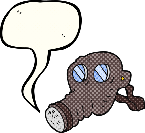 Bir insan tarafından çizilmiş serbest çizilmiş çizgi roman konuşma balonu gaz maskesi.