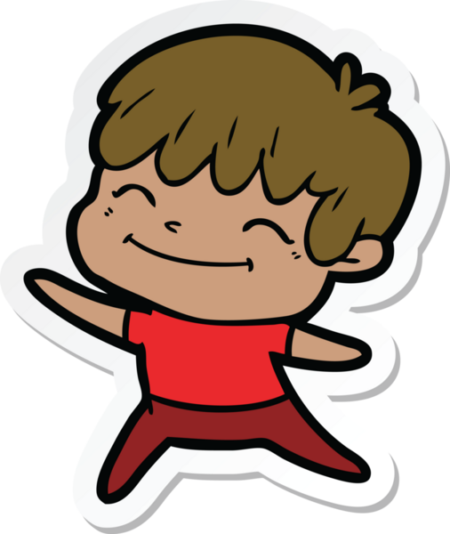 Bir insan tarafından çizilmiş mutlu bir çocuğun çıkartması.