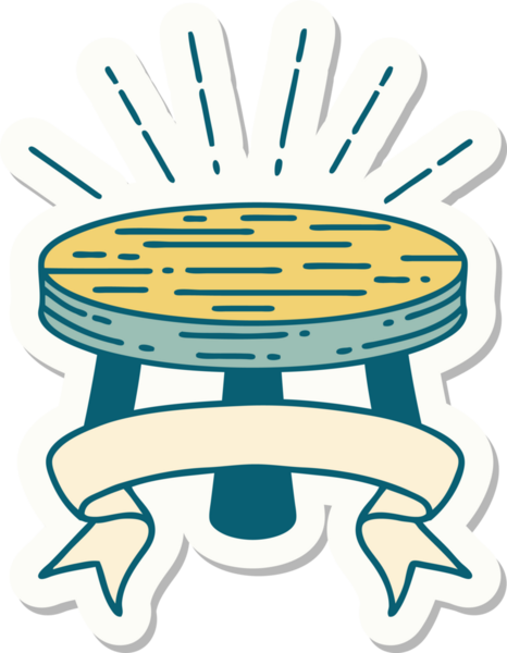 Dövme stili tahta bir tabure. Bir insan tarafından çizilmiş.