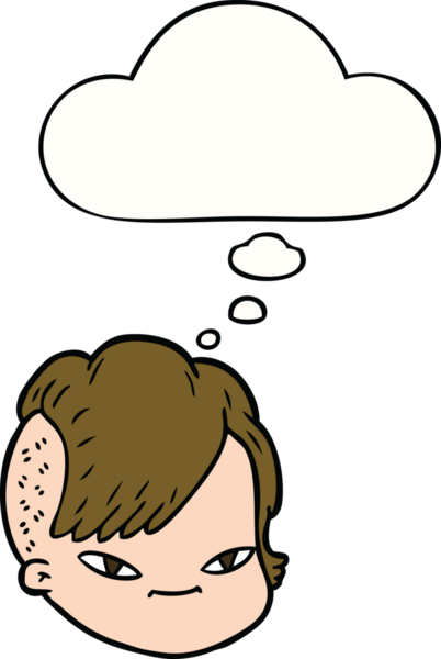 Bir insan tarafından çizilmiş düşünce baloncuklu kadın yüzü.