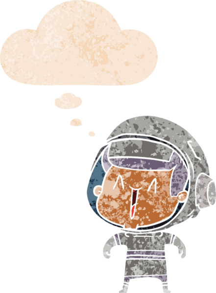 Homurdanan düşünce baloncuğu olan karikatür astronot bir insan tarafından çizilmiş tedirgin geçmiş dokuma tarzı