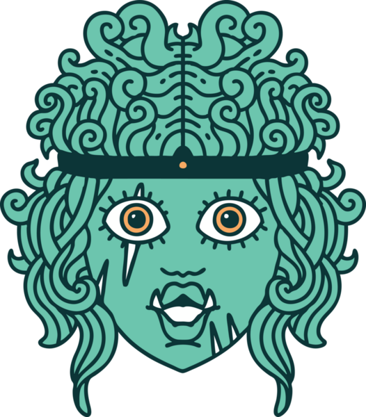 Retro Dövme Tarzı Ork Barbar karakter yüzü Bir insan tarafından çizilmiş