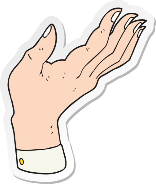 Çizgi film çıkartması. Bir insan tarafından çizilmiş avuç içi kaldırılmış.