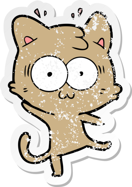 Bir karikatür çıkartması bir insan tarafından çizilmiş kediye şaşırttı.