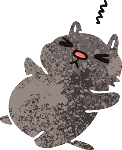 Bir insan tarafından çizilmiş eski çizim tarzı tuhaf çizgi film kedisi