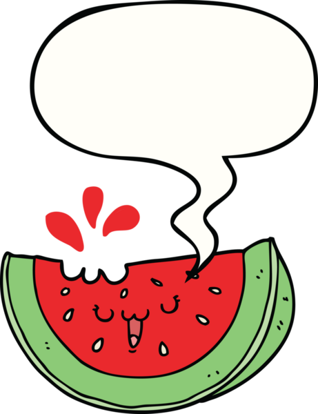 Bir insan tarafından çizilmiş, konuşma balonlu karpuz.