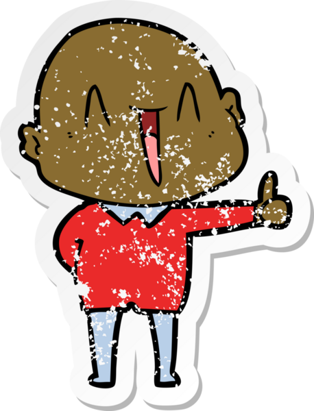 Bir insan tarafından çizilmiş mutlu, kel bir adamın sıkıntılı çıkartması.