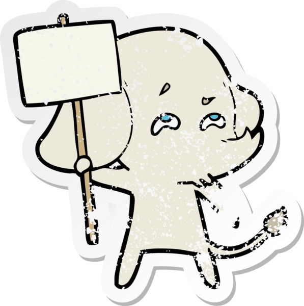 Bir insan tarafından çizilmiş işaret levhası olan karikatür filinin sıkıntılı çıkartması