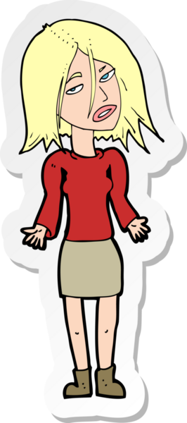 Bir insan tarafından çizilmiş omuz silken bir karikatür kadının çıkartması.