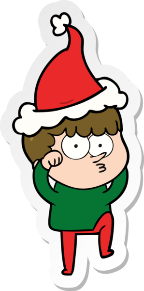 Meraklı bir çocuğun el yazısı. İnançsızlıkla gözlerini ovuşturuyor. Bir insan tarafından çizilmiş Noel Baba şapkası giyiyor.