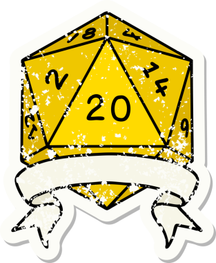 Retro Dövme Biçimi Doğal 20 kritik vuruş D20 zar bir insan tarafından çizildi