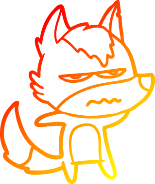 Bir insan tarafından çizilmiş kızgın bir kurdun sıcak çizgi çizimi.