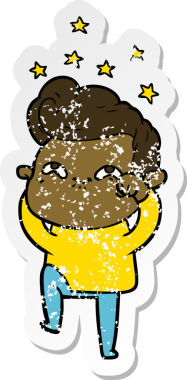 Bir insan tarafından çizilmiş heyecanlı bir karikatür çıkartması.