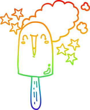 Gökkuşağı gradyan çizgisi bir insan tarafından çizilmiş şirin bir buz lolipopunun çizimi