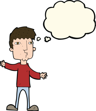 Bir insan tarafından çizilmiş düşünce baloncuğu olan meraklı bir adam.