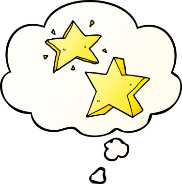 Düşünce baloncuğu olan çizgi film yıldızı bir insan tarafından çizilmiş.