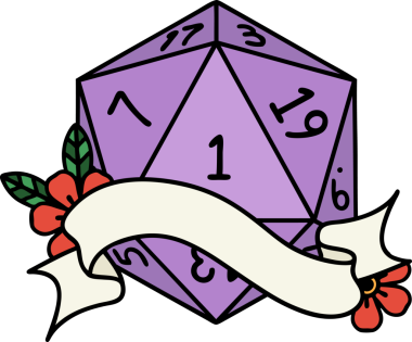 Retro Dövme Biçimi Doğal Bir d20 zar bir insan tarafından çizildi