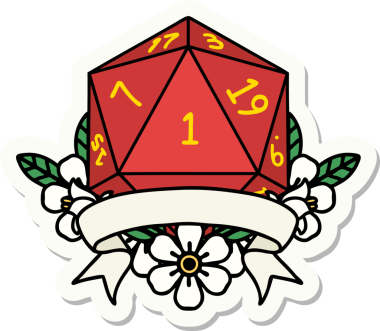 Bir insan tarafından çizilmiş doğal bir d20 zar etiketi.