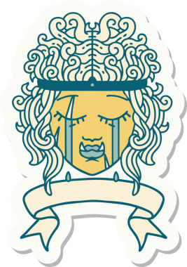 Ağlayan bir ork barbarının çıkartması. Karakterli bir yüz. Bir insan tarafından çizilmiş bayrak.