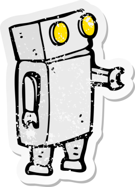 Bir insan tarafından çizilmiş karikatür robotunun gerilmiş yapıştırması.