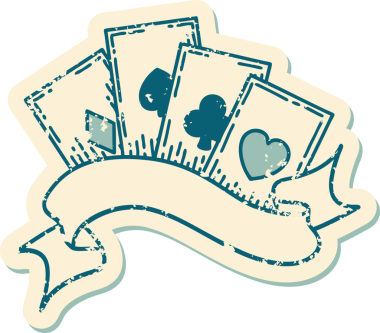 Bir insan tarafından çizilmiş kartların ve pankartın sembolik dövmeli resmi