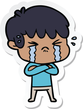 Bir insan tarafından çizilmiş ağlayan bir çizgi film çocuğunun çıkartması.