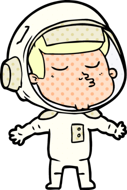 Bir insan tarafından çizilmiş kendine güvenen bir astronot çizgi filmi.