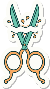 Bir insan tarafından çizilmiş geleneksel bir berber makas stili dövme çıkartması.