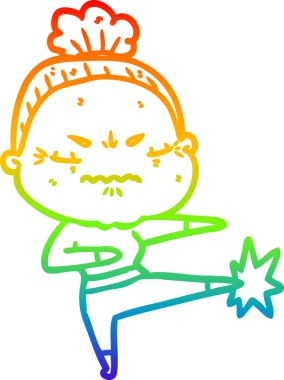 Gökkuşağı gradyan çizgi çizimi bir insan tarafından çizilmiş yaşlı bir kadın tarafından rahatsız edildi