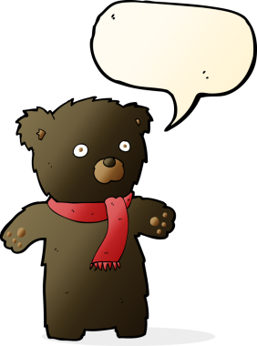 Bir insan tarafından çizilmiş konuşma baloncuğu olan sevimli siyah ayı.