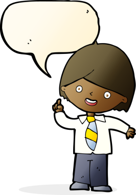 Çizgi film çocuğu soruya bir insan tarafından çizilmiş konuşma balonuyla cevap veriyor.