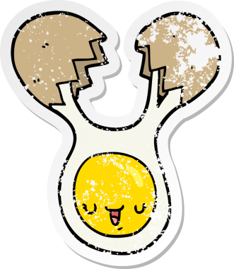 Bir insan tarafından çizilmiş yumurta kırılan karikatür çıkartması.