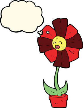 Bir insan tarafından çizilmiş düşünce baloncuklu karikatür çiçeği